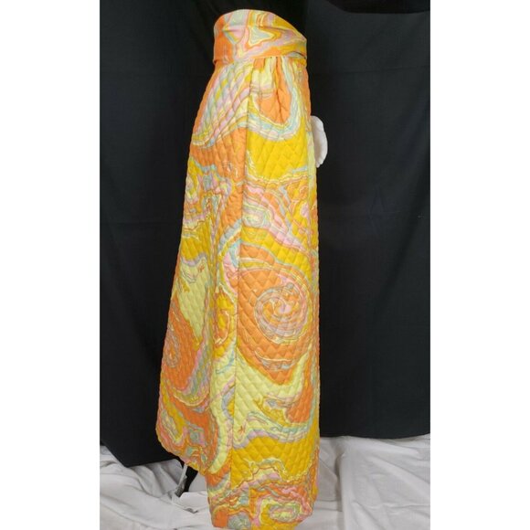 70s Bold Orange Oil Slick Quilted Maxi Skirt Sz 10 Park East by Swirl Mod Op Art - Picture 9 of 15